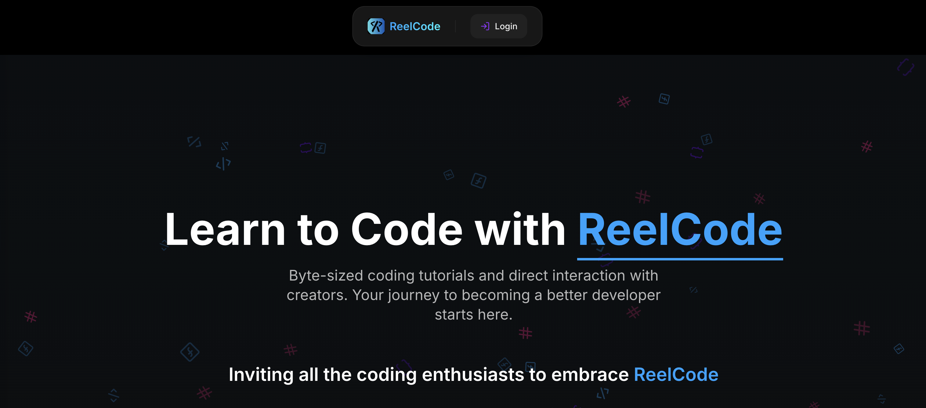 Reelcode-Scroll smarter , learn in codingreels , connect. logo